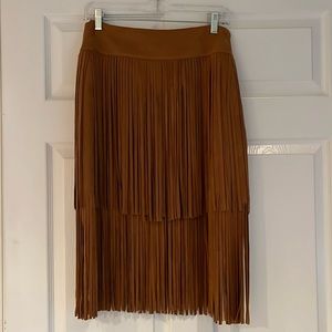 Western style ultra suede brown fringe skirt perfect for line dancing.